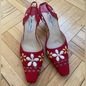Jimmy Choo Vintage Red Kitten Heel Slingback